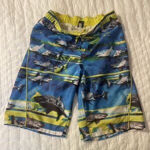 ZeroXposur‎ Boys Swimsuit  L 14/16 Trunks Shorts Blue Yellow Shark Swim